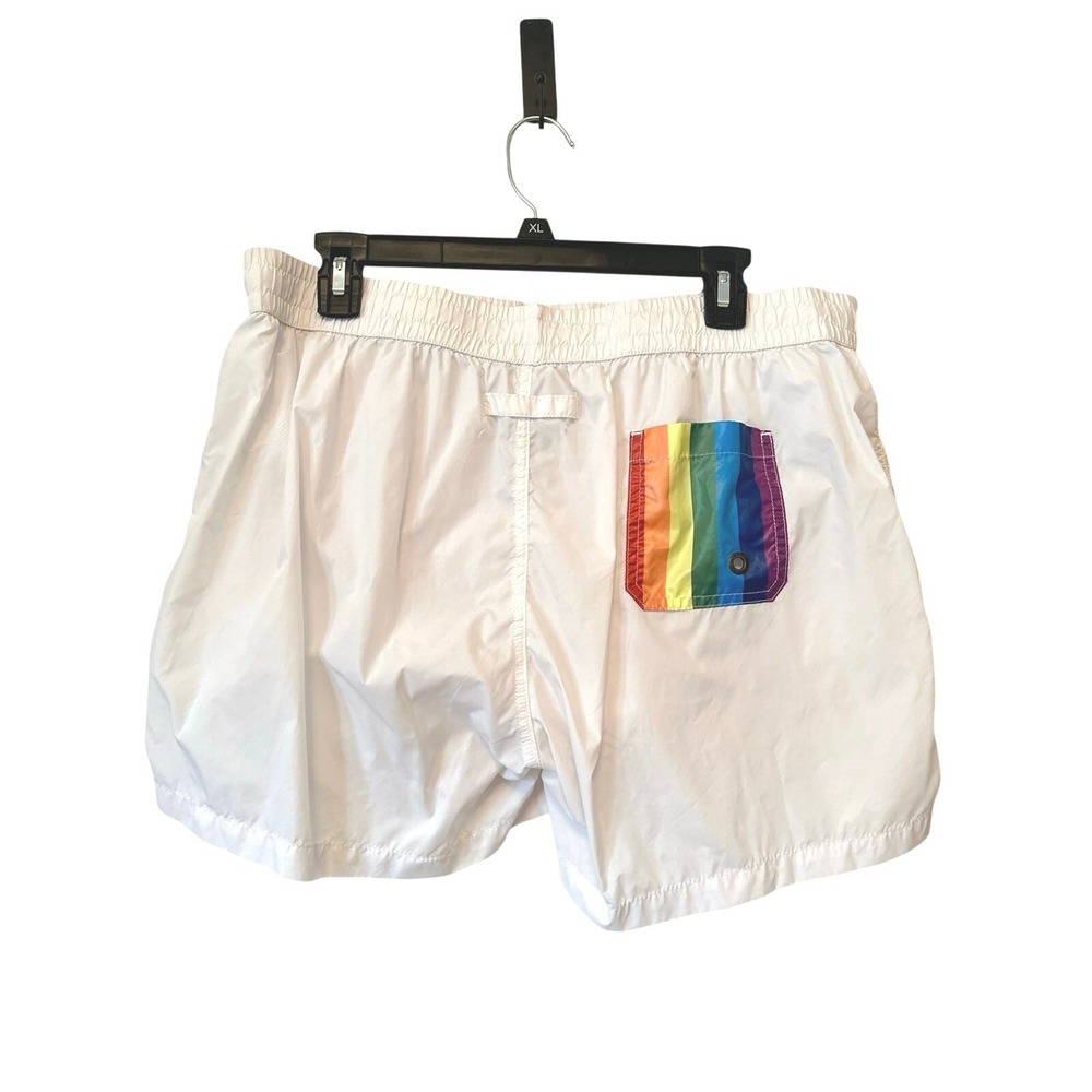 Desmiit Mens White Swim Trunks Rainbow Pocket Board Shorts Mesh Lined XL 3XL